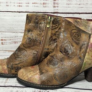 Spring Step Brown Floral Ankle Boots